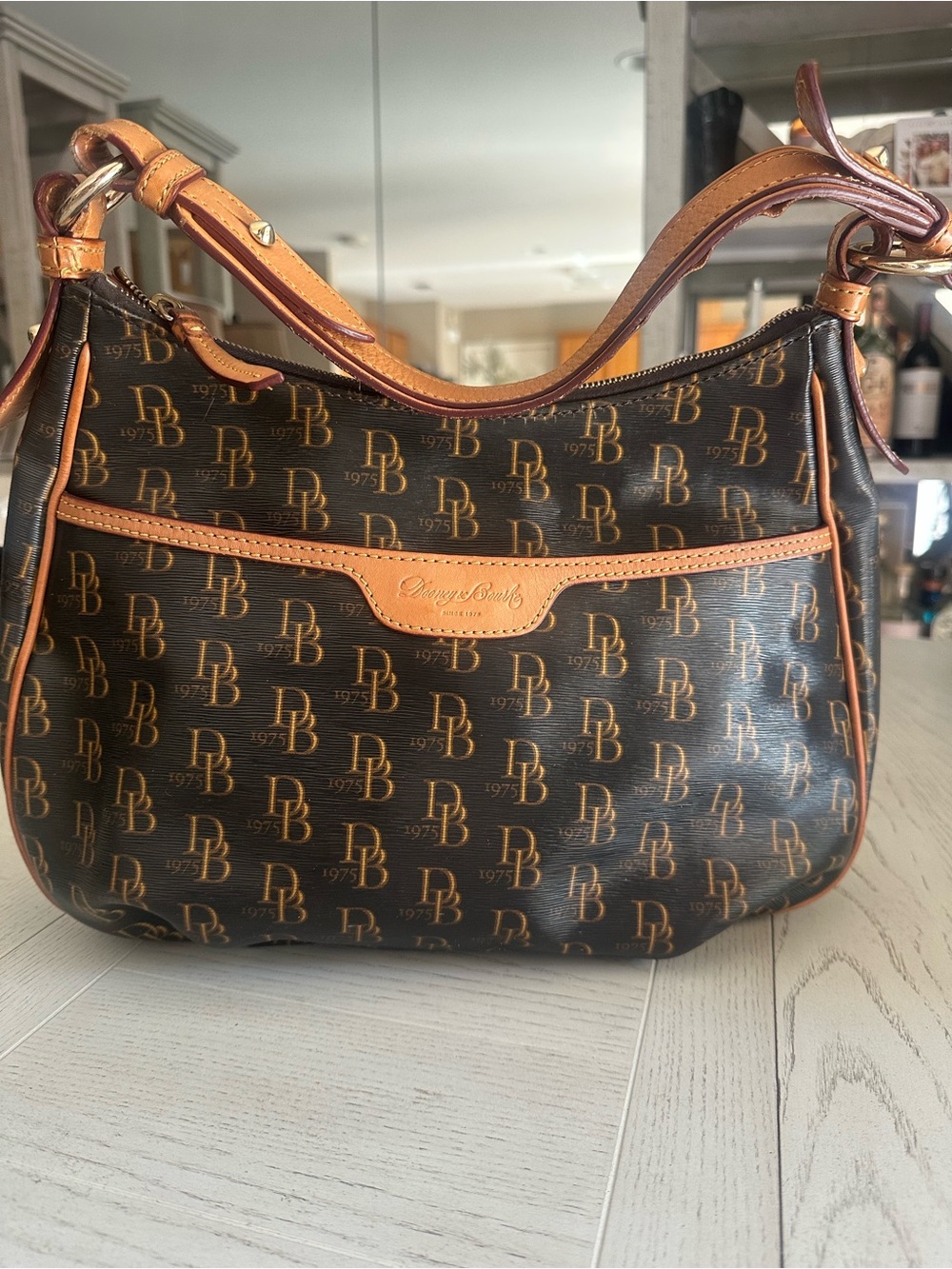 Dooney & Bourke Brown Logo Monogram Shoulder Bag with Tan Trim